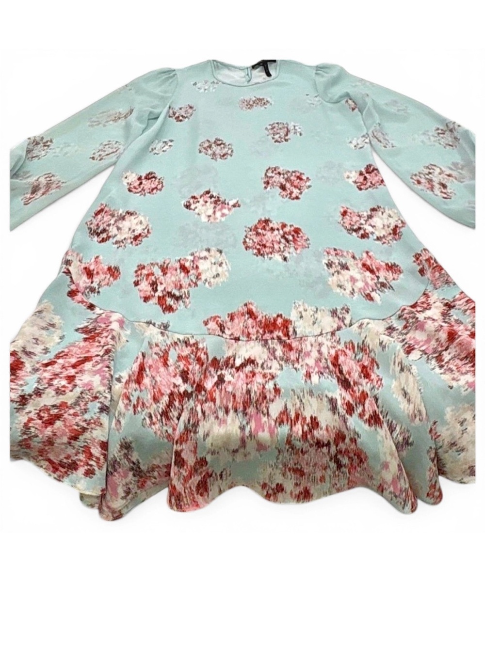 BCBGMAXAZRIA Bailee Aqua Mist Floral Flounce Shift Dress NWT S $248